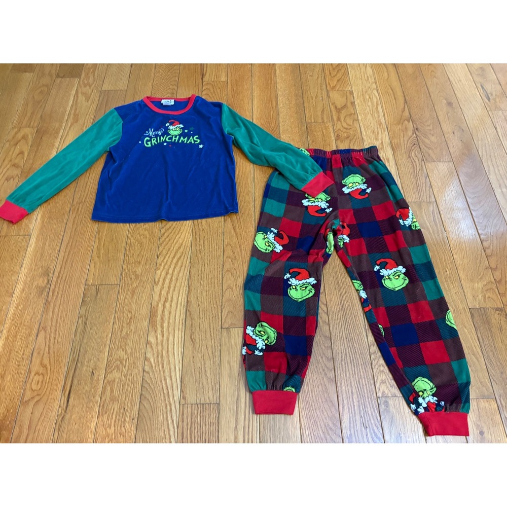 Dr. Seuss The Grinch Merry Grinchmas Plaid Fleece Pajama Set Kids Size 10